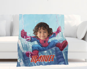 Blankets Personalized Face & Name Chibi Caricature Spider Boy Boy Blanket