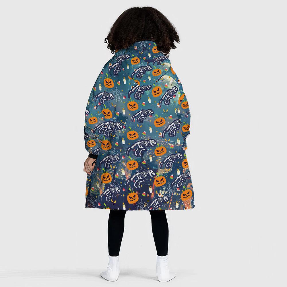 Personalized Face & Name Dinosaur Halloween Girl Snug Oversized Wearable Hoodie Blanket-Hoodie Blanket-Amor Custom Gifts