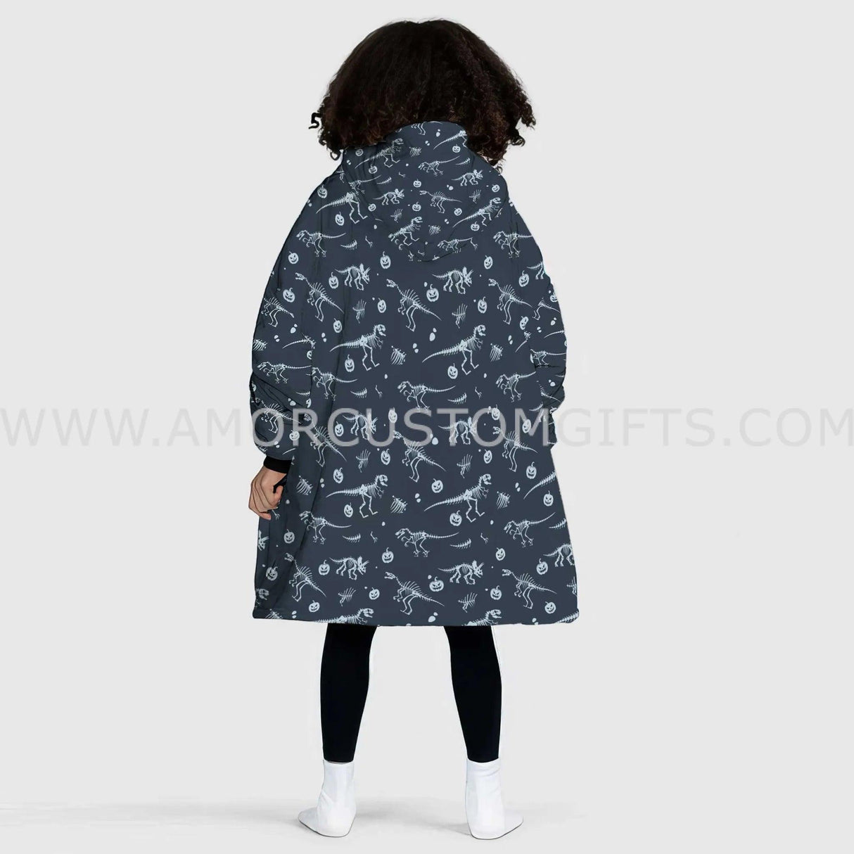 Personalized Face & Name Dinosaur Halloween Snug Oversized Wearable Hoodie Blanket-Hoodie Blanket-Amor Custom Gifts