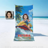 Personalized Face & Name Snow White Surfing 2 Summer Beach Girl Towel Towels