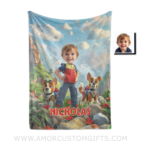 Personalized Face & Name Dog Patrol Safari Boy Blanket Blankets