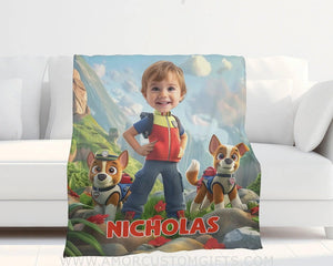 Personalized Face & Name Dog Patrol Safari Boy Blanket Blankets