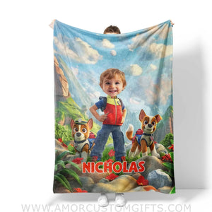 Personalized Face & Name Dog Patrol Safari Boy Blanket Blankets