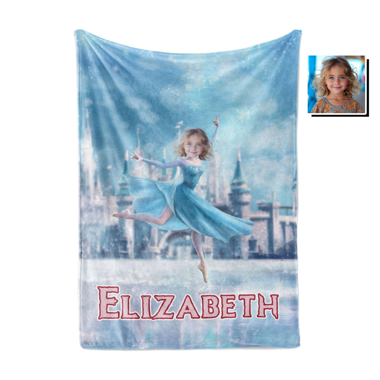 Personalized Face & Name Elsa Princess Dancing Castle Blanket-Blankets-Amor Custom Gifts