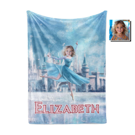 Personalized Face & Name Elsa Princess Dancing Castle Blanket-Blankets-Amor Custom Gifts