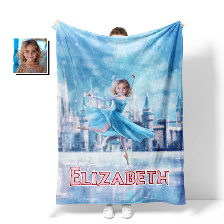 Personalized Face & Name Elsa Princess Dancing Castle Blanket-Blankets-Amor Custom Gifts