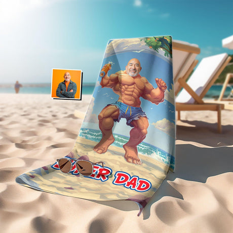 Personalized Face & Name Father's Day Funny Bodybuilder Superdad Beach Towel - Amor Custom Gifts