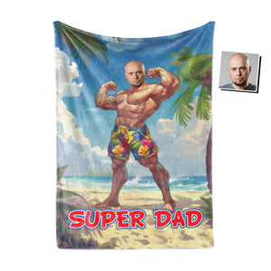 Personalized Face & Name Father's Day Funny Bodybuilder Superdad Blanket-Blankets-Amor Custom Gifts