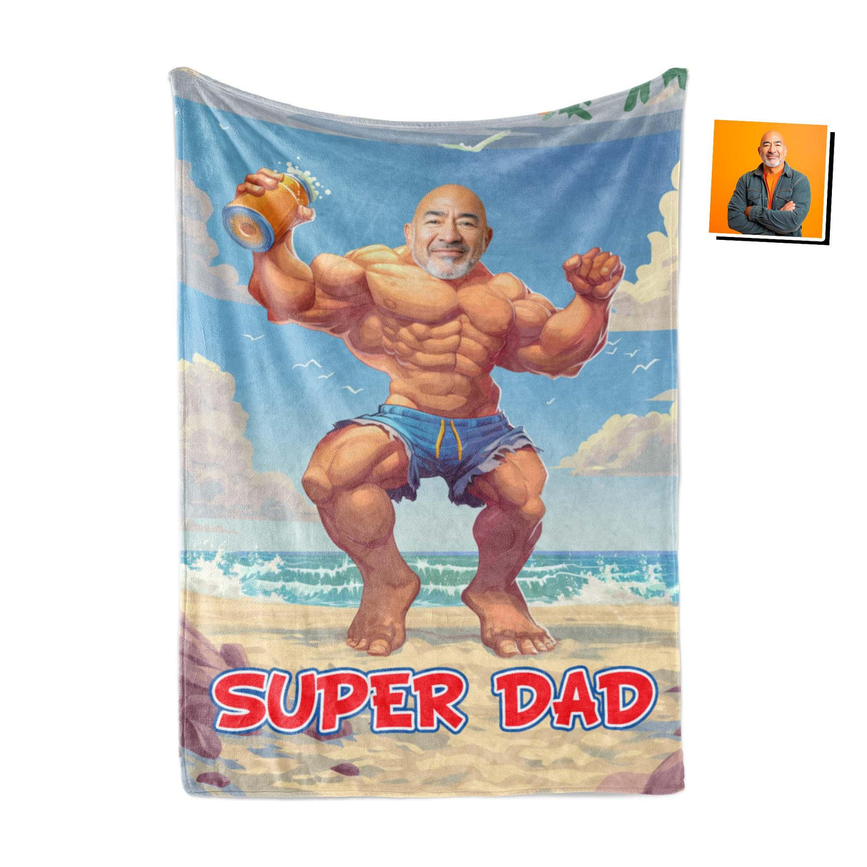 Personalized Face & Name Father's Day Funny Bodybuilder Superdad Blanket-Blankets-Amor Custom Gifts