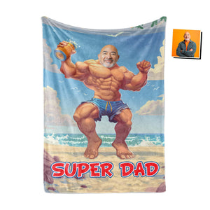 Personalized Face & Name Father's Day Funny Bodybuilder Superdad Blanket-Blankets-Amor Custom Gifts