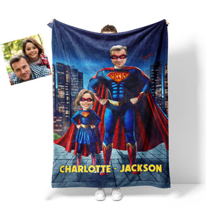 Personalized Face & Name Father's Day Super Dad Super Daughter Photo Blanket-Blankets-Amor Custom Gifts