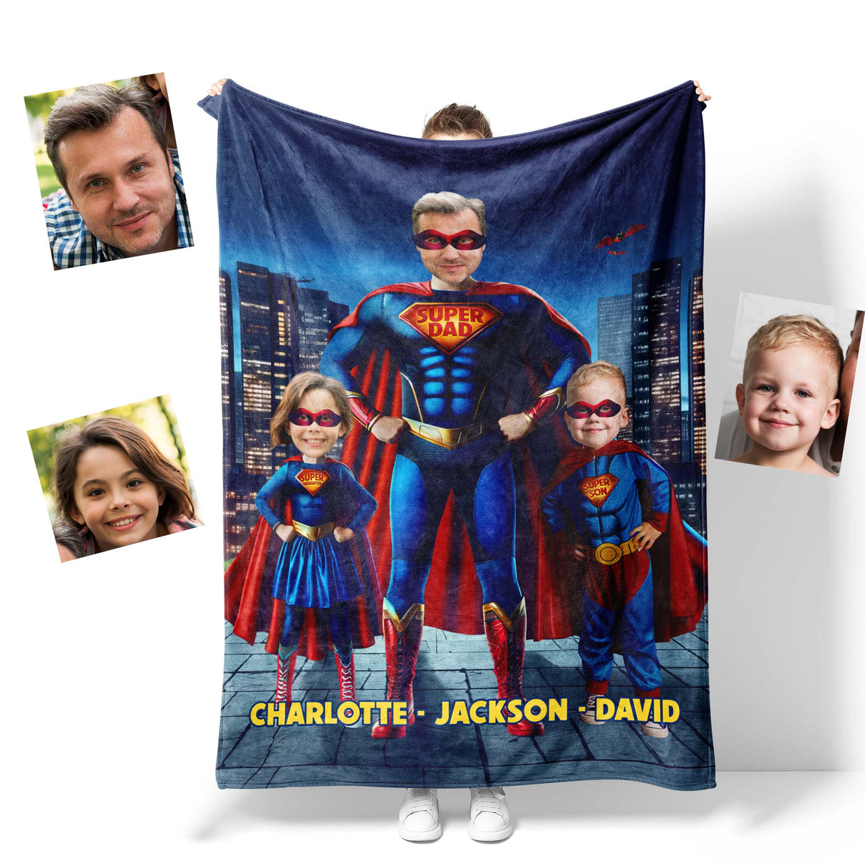 Personalized Face & Name Father's Day Super Dad Super Daughter Photo Blanket-Blankets-Amor Custom Gifts