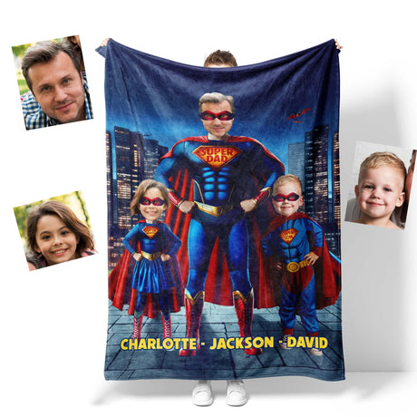 Personalized Face & Name Father's Day Super Dad Super Daughter Photo Blanket-Blankets-Amor Custom Gifts