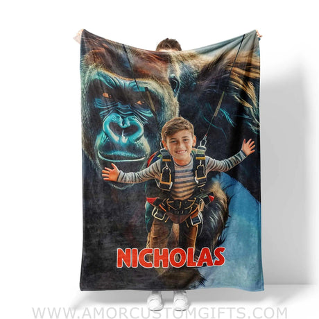 Personalized Face & Name Giant Monster Dracula Skydiving Boy Blanket Blankets