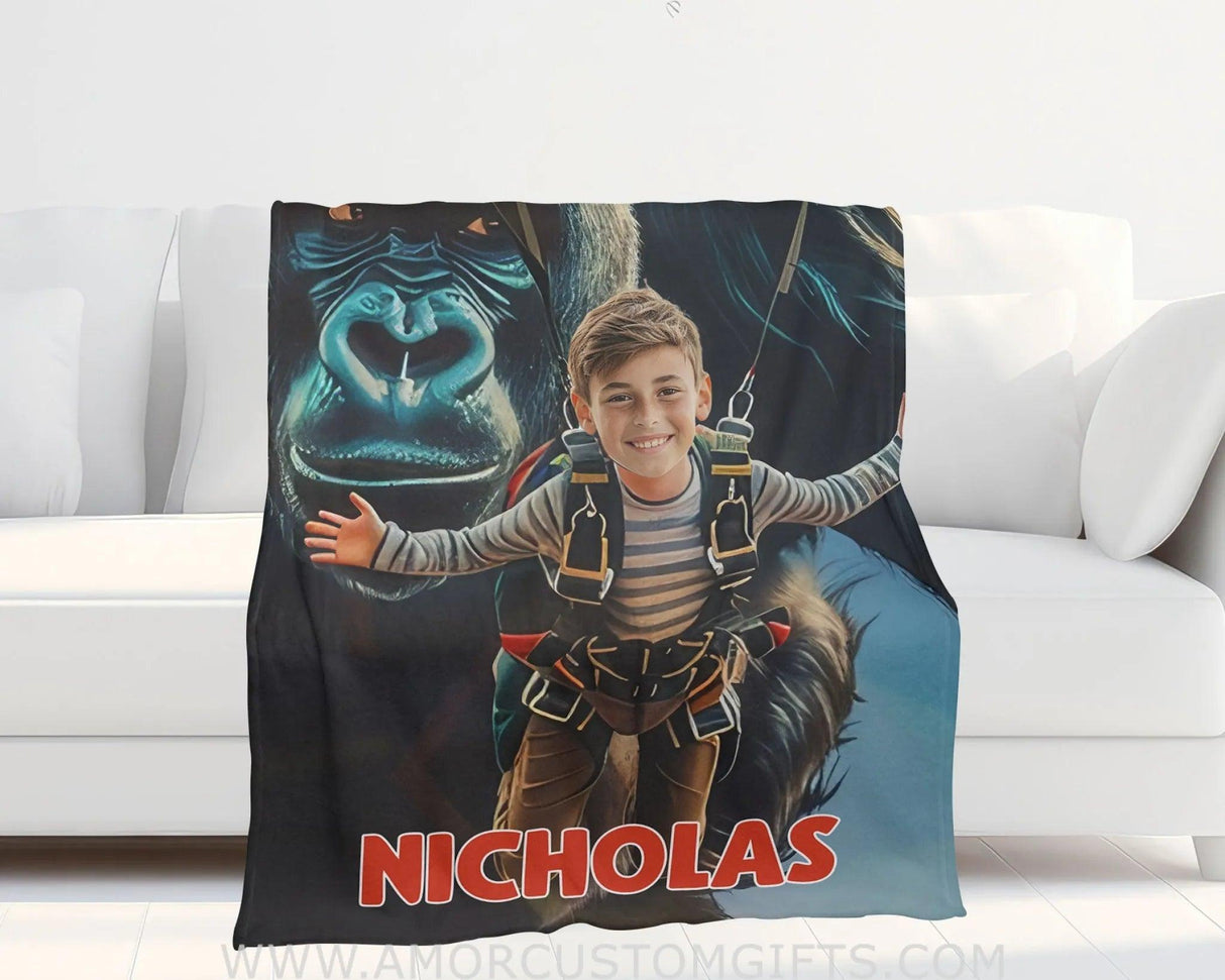 Personalized Face & Name Giant Monster Dracula Skydiving Boy Blanket Blankets