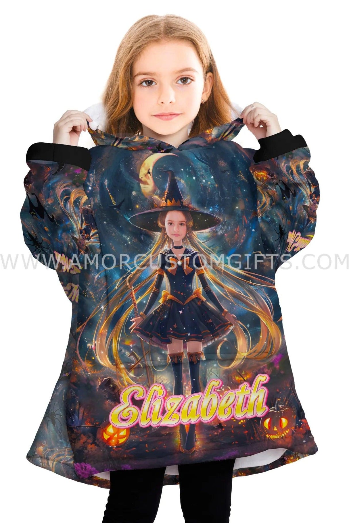 Personalized Face & Name Girl Sailor Moon Halloween Snug Oversized Wearable Hoodie Blanket-Hoodie Blanket-Amor Custom Gifts