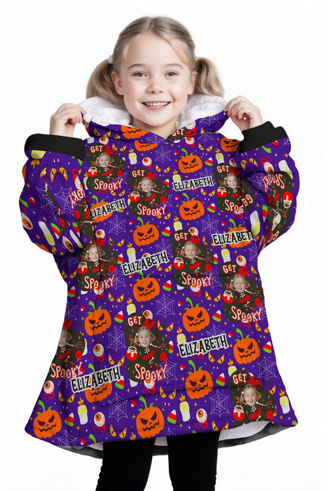 Personalized Face & Name Halloween Skeleton Snug Oversized Wearable Hoodie Blanket-Hoodie Blanket-Amor Custom Gifts