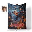 Personalized Face & Name Halloween Spider Boy Escape From City Photo Blanket-Blankets-Amor Custom Gifts