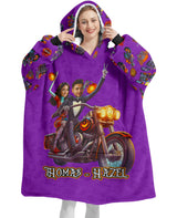 Personalized Face & Name Harley Davidson Jack Sally Couple Halloween Snug Oversized Wearable Hoodie Blanket-Hoodie Blanket-Amor Custom Gifts