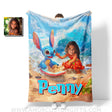 Personalized Face & Name Lilo And Stitch Build Sandcastle Girl Blanket Blankets