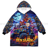 Personalized Face & Name Monster Truck Halloween Snug Oversized Wearable Hoodie Blanket-Hoodie Blanket-Amor Custom Gifts