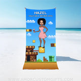 Personalized Face & Name Mother’s Day Super Gamer Mother Level Beach Towel Towels