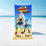 Personalized Face & Name Mother’s Day Super Mom Need A Sidekick Beach Towel Towels