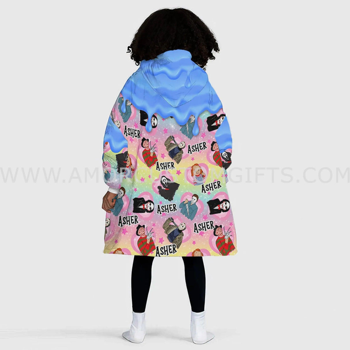 Personalized Face & Name Movies Characters Pink Halloween Snug Oversized Wearable Hoodie Blanket-Hoodie Blanket-Amor Custom Gifts