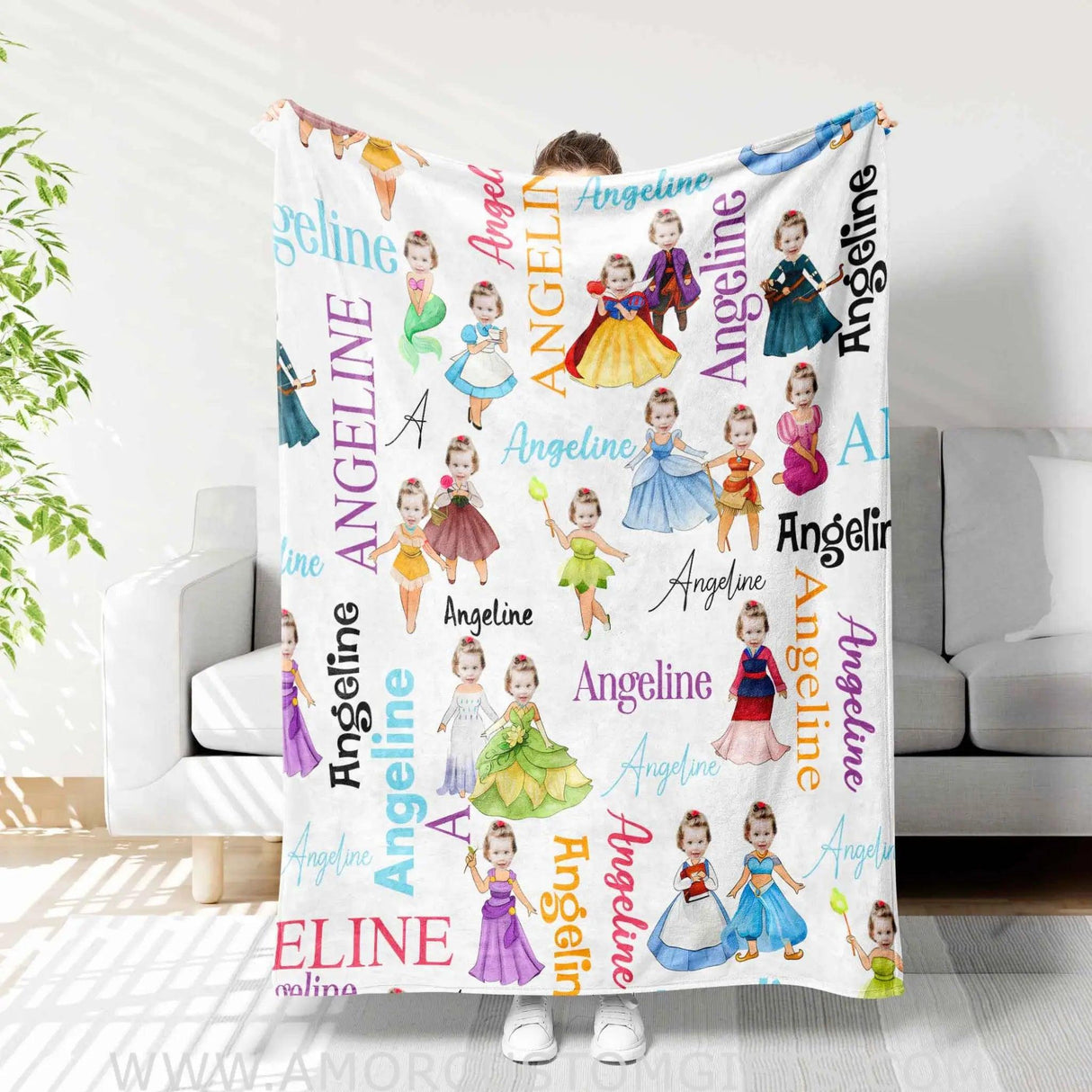 Personalized Face & Name Multi Princess Girl Photo Blanket Blankets