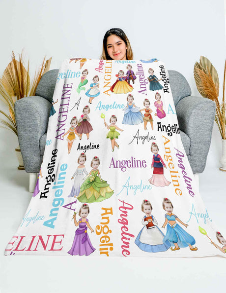 Personalized Face & Name Multi Princess Photo Blanket-Blankets-Amor Custom Gifts