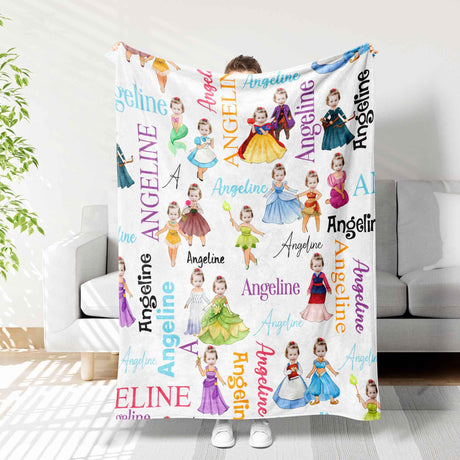 Personalized Face & Name Multi Princess Photo Blanket-Blankets-Amor Custom Gifts