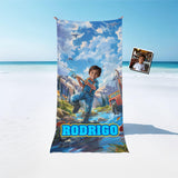 Personalized Face & Name Patrol Boy Fishing At Creek Beach Towel - Amor Custom Gifts