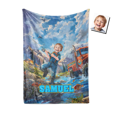 Personalized Face & Name Patrol Boy Fishing At Creek Blanket-Blankets-Amor Custom Gifts