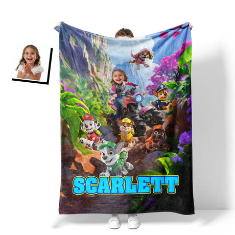 Personalized Face & Name Patrol Girl Mountain Lanscape Girl Photo Blanket-Blankets-Amor Custom Gifts