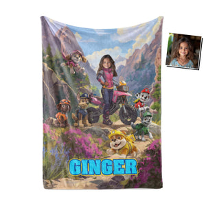 Personalized Face & Name Patrol Girl Mountain Lanscape Photo Blanket-Blankets-Amor Custom Gifts