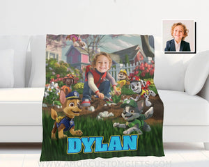 Personalized Face & Name Patrol Plant Flowers Boy Blanket Blankets