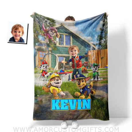 Personalized Face & Name Patrol Water Balloon Fun Boy Blanket Blankets