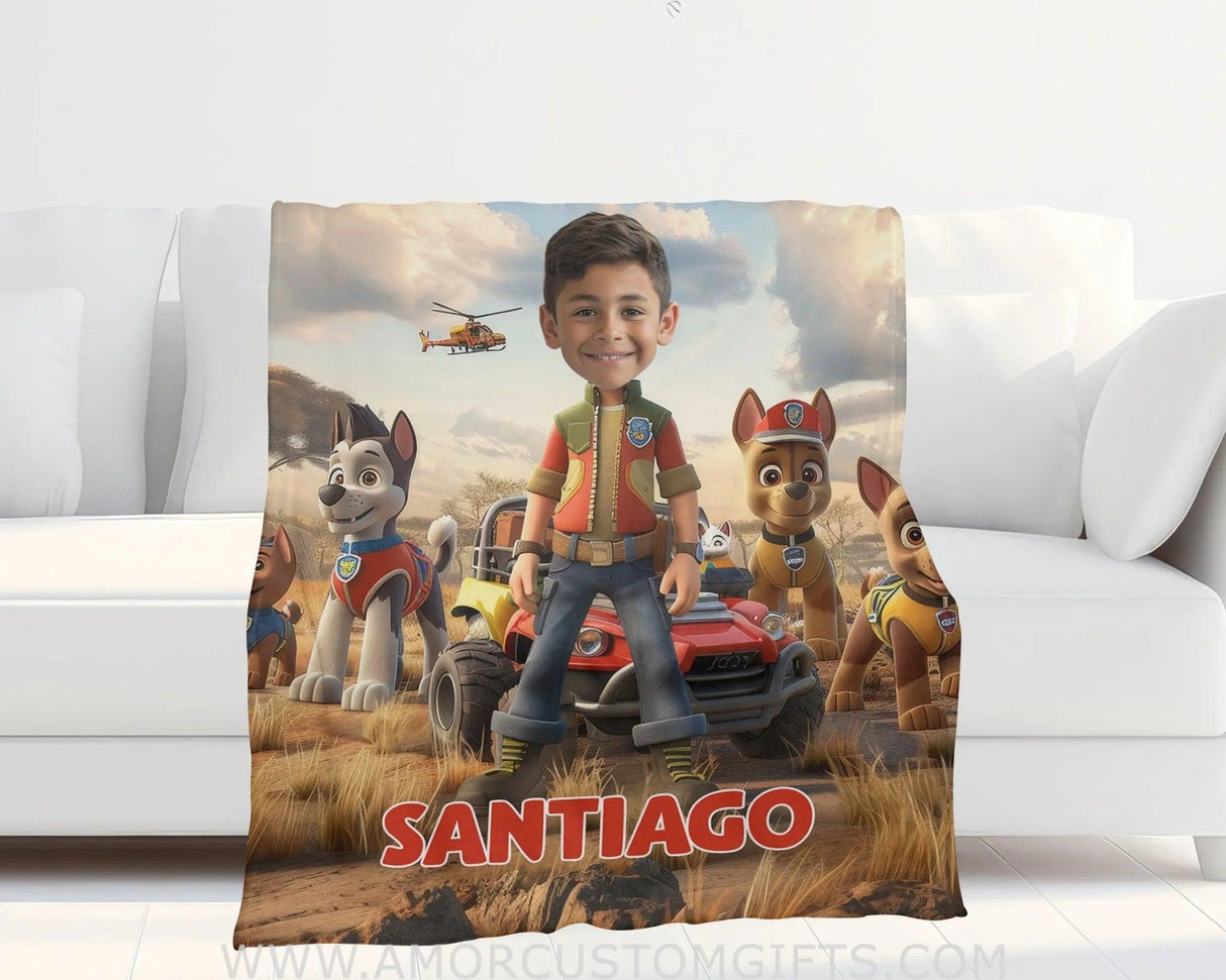 Personalized Face & Name Paw Patrol Safari Boy Blanket Blankets