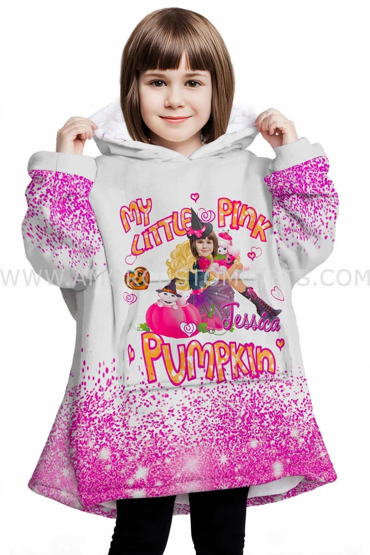 Personalized Face & Name Barbie Princess Halloween Snug Oversized Wearable Hoodie Blanket-Hoodie Blanket-Amor Custom Gifts