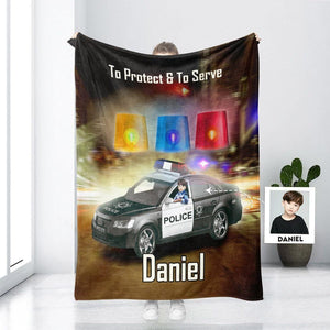 Blankets Personalized Face & Name Police Car Boy Blanket