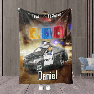 Blankets Personalized Face & Name Police Car Boy Blanket