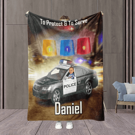 Blankets Personalized Face & Name Police Car Boy Blanket