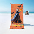 Personalized Face & Name Princess Black Cat Halloween Girl Photo Beach Towel - Amor Custom Gifts