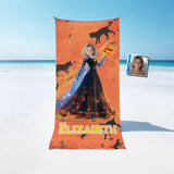 Personalized Face & Name Princess Black Cat Halloween Girl Photo Beach Towel - Amor Custom Gifts