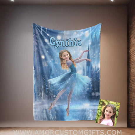 Personalized Face & Name Princess Frozen Elsa Ballerina Dancing Girl Blanket Blankets