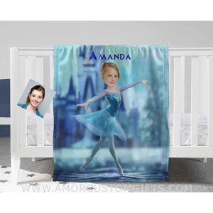 Personalized Face & Name Princess Frozen Elsa Ballerina Dancing Girl Blanket Blankets