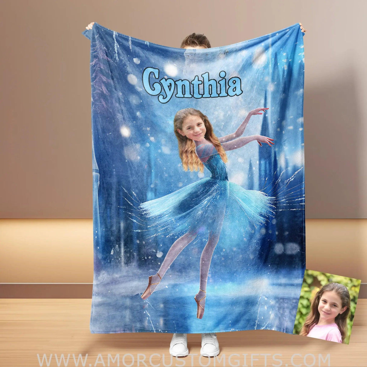 Personalized Face & Name Princess Frozen Elsa Ballerina Dancing Girl Blanket Blankets