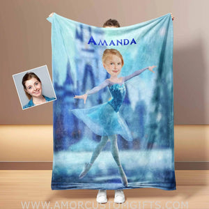 Personalized Face & Name Princess Frozen Elsa Ballerina Dancing Girl Blanket Blankets