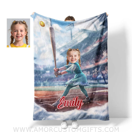 Blankets Personalized Face & Name Princess Frozen Elsa Softball Girl Blanket