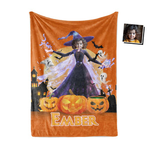 Personalized Face & Name Princess Halloween Night Girl Photo Blanket-Blankets-Amor Custom Gifts